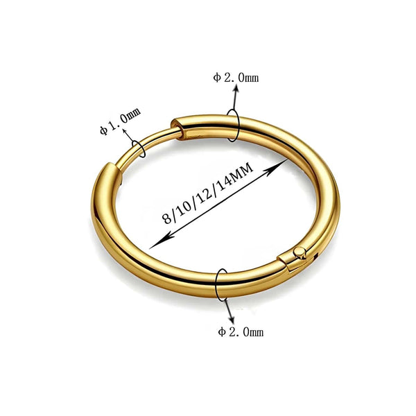 Planet Gates 4 pair 8/10/12/14mm Stainless Steel Round Circle Hoop Earrings for Women Tiny Hoops Ear Piercing Loop Ring