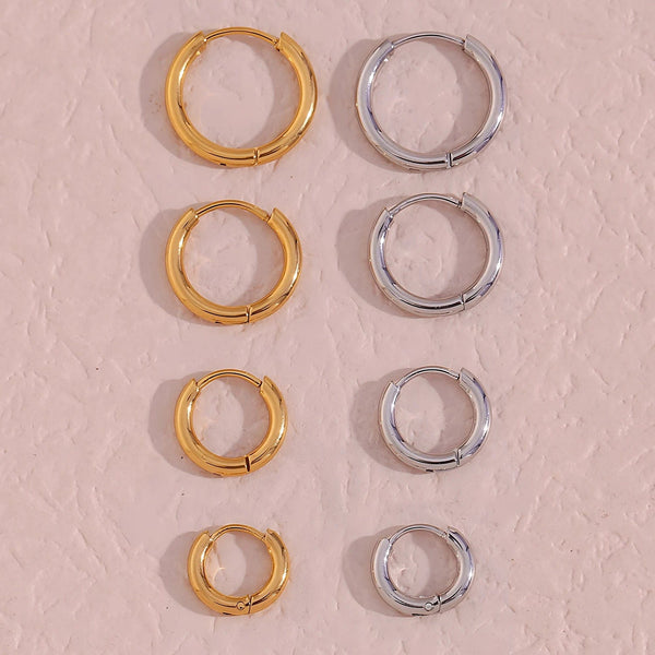 Planet Gates 4 pair 8/10/12/14mm Stainless Steel Round Circle Hoop Earrings for Women Tiny Hoops Ear Piercing Loop Ring