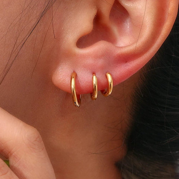 Planet Gates 4 pair 8/10/12/14mm Stainless Steel Round Circle Hoop Earrings for Women Tiny Hoops Ear Piercing Loop Ring