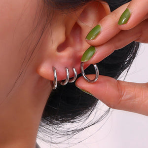 Planet Gates 4 pair 8/10/12/14mm Stainless Steel Round Circle Hoop Earrings for Women Tiny Hoops Ear Piercing Loop Ring