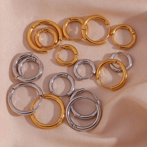 Planet Gates 4 pair 8/10/12/14mm Stainless Steel Round Circle Hoop Earrings for Women Tiny Hoops Ear Piercing Loop Ring