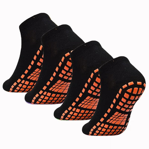 Planet Gates 4 Pairs Black / L (EU 35-42) 4 Pairs Yoga Pilates Trampoline Women Socks for Adult/Child Silicone Anti-Slip Grip Cotton Socks Floor Foot Massage Ankle Socks