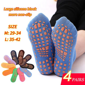 Planet Gates 4 Pairs Yoga Pilates Trampoline Women Socks for Adult/Child Silicone Anti-Slip Grip Cotton Socks Floor Foot Massage Ankle Socks