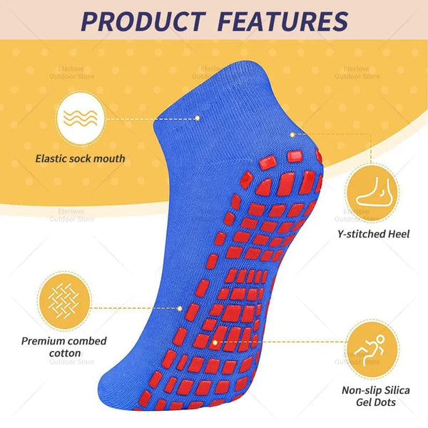 Planet Gates 4 Pairs Yoga Pilates Trampoline Women Socks for Adult/Child Silicone Anti-Slip Grip Cotton Socks Floor Foot Massage Ankle Socks