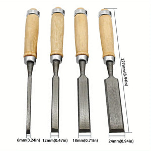Planet Gates 4 Pcs 4 Pcs 8/12/16/20mm Comfortable Beech Handle Wood Chisel with Wood Handles - Ergonomic Wood Carving Tools DIY Auxiliary Tools