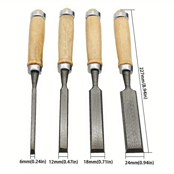 Planet Gates 4 Pcs 4 Pcs 8/12/16/20mm Comfortable Beech Handle Wood Chisel with Wood Handles - Ergonomic Wood Carving Tools DIY Auxiliary Tools