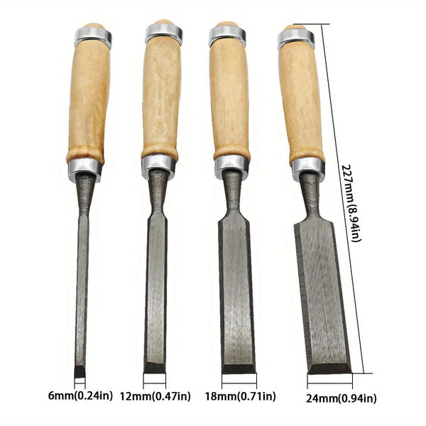 Planet Gates 4 Pcs 4 Pcs 8/12/16/20mm Comfortable Beech Handle Wood Chisel with Wood Handles - Ergonomic Wood Carving Tools DIY Auxiliary Tools
