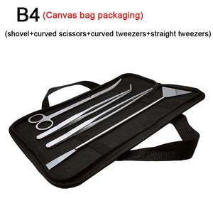 Planet Gates 4 pcs set canvas bag / Russian Federation Aquarium Tools Set Scissor Tweezers Plants Wave Scissors Grass Stainless Cleaning Tools Fish Tank Shovels Aquarium Accessories