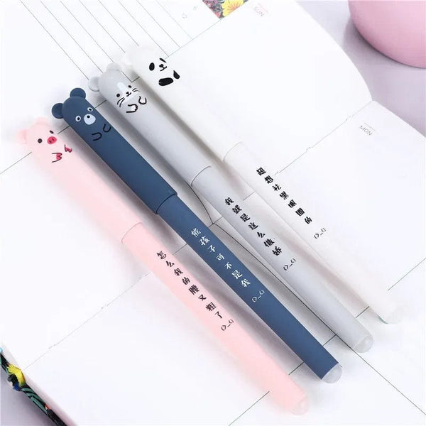 Planet Gates 4 Pcs/Set Kawaii Pig Bear Cat Mouse Erasable Gel Pen School Office Supplies Stationery Gift 0.35mm Blue Black Ink