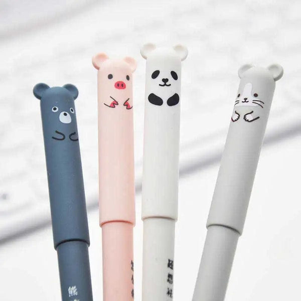 Planet Gates 4 Pcs/Set Kawaii Pig Bear Cat Mouse Erasable Gel Pen School Office Supplies Stationery Gift 0.35mm Blue Black Ink