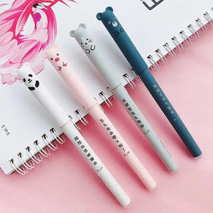 Planet Gates 4 Pcs/Set Kawaii Pig Bear Cat Mouse Erasable Gel Pen School Office Supplies Stationery Gift 0.35mm Blue Black Ink