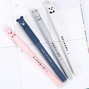 Planet Gates 4 Pcs/Set Kawaii Pig Bear Cat Mouse Erasable Gel Pen School Office Supplies Stationery Gift 0.35mm Blue Black Ink