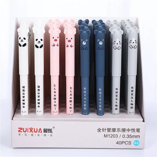 Planet Gates 4 Pcs/Set Kawaii Pig Bear Cat Mouse Erasable Gel Pen School Office Supplies Stationery Gift 0.35mm Blue Black Ink