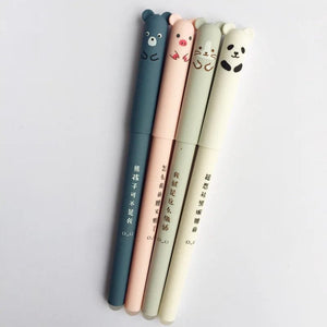 Planet Gates 4 Pcs/Set Kawaii Pig Bear Cat Mouse Erasable Gel Pen School Office Supplies Stationery Gift 0.35mm Blue Black Ink