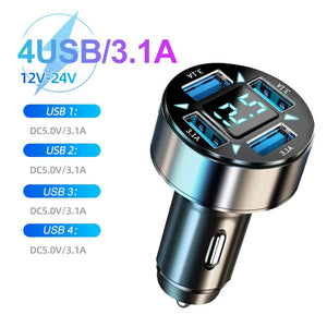 Planet Gates 4 Port Volt display 250W PD Car Charger QC3.0 Fast Charge One to Six Car Cigarette Lighter Plug 5 Port Car Charger Flash Charge with Digital Display