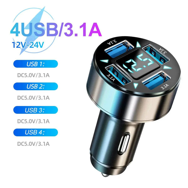 Planet Gates 4 Port Volt display 250W PD Car Charger QC3.0 Fast Charge One to Six Car Cigarette Lighter Plug 5 Port Car Charger Flash Charge with Digital Display