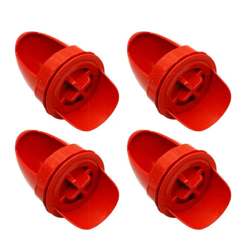 Planet Gates 4 red Ports Chicken Feeder Poultry Feeder Diy Port Gravity Feed Kit Rain Proof No Waste Ducks Feeders for Buckets Barrels Bins Troughs