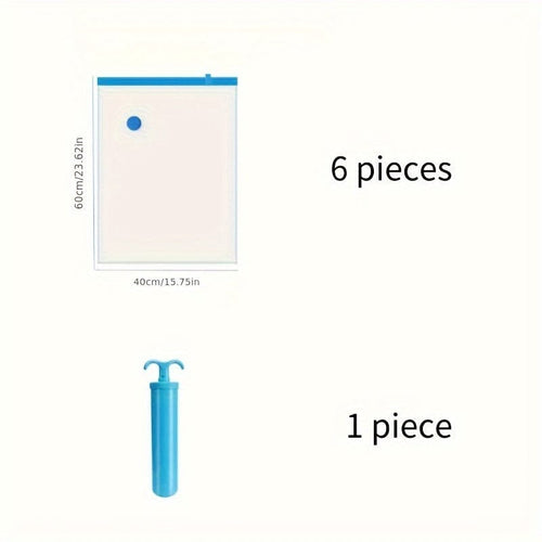 Planet Gates 40cm*60cm (6 Pieces Of Vacuum Bags + 1 Piece Of Hand Pump) 6pcs Vacuum Compression Storage Bag, Dustproof Sealed Storage Container For Clothes, Blankets, Shirts, Household Space Saving Organizer For Dorm, Closet, Wardrobe, Bedroom, Bathroom
