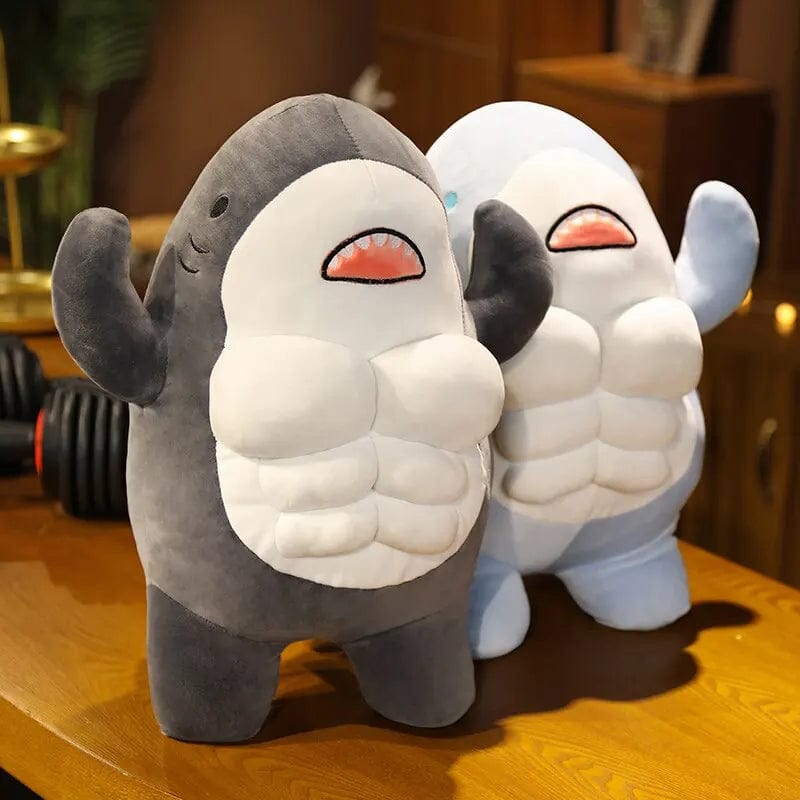 Planet Gates 40CM Muscle Shark Plush Doll Cute Worked Out Shark Stuffed Cartoon Toys Strong Animal Pillow For Girl Boyfriend Gifts