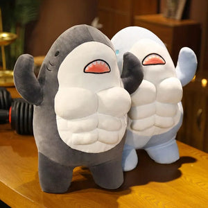 Planet Gates 40CM Muscle Shark Plush Doll Cute Worked Out Shark Stuffed Cartoon Toys Strong Animal Pillow For Girl Boyfriend Gifts