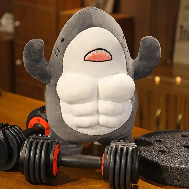 Planet Gates 40CM Muscle Shark Plush Doll Cute Worked Out Shark Stuffed Cartoon Toys Strong Animal Pillow For Girl Boyfriend Gifts
