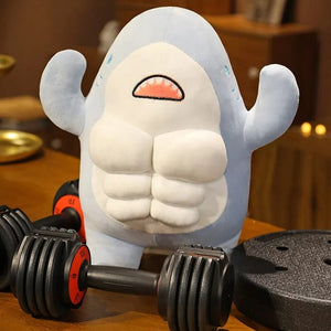 Planet Gates 40CM Muscle Shark Plush Doll Cute Worked Out Shark Stuffed Cartoon Toys Strong Animal Pillow For Girl Boyfriend Gifts
