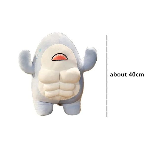 Planet Gates 40CM Muscle Shark Plush Doll Cute Worked Out Shark Stuffed Cartoon Toys Strong Animal Pillow For Girl Boyfriend Gifts