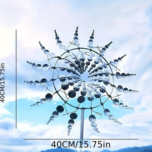 Planet Gates 40cm Silver 1pc Magical Metal Windmill, 3D Metal Outdoor Wind Spinners For Yard And Garden, Unique Metal Kinetic Wind Sculptures & Spinners, Wind Catchers Metal Outdoor Lawn Patio Decoration Wind Sculpture