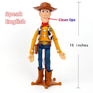 Planet Gates 40cm Woody Disney Pixar Toy Story 40CM Woody Action Figures English Movie Sound Character Doll Cloth Cowboy Birthday gift for children