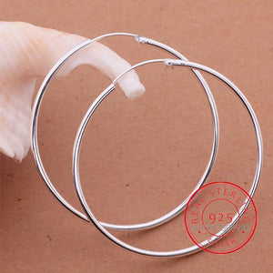 Planet Gates 40MM 100% Pure 925 Sterling Silver Hoop Earrings For Women 50mm 60mm Round Circle Loop Simple Woman Silver Hoop Earrings