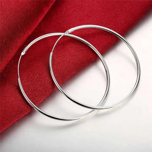 Planet Gates 40MM 100% Pure 925 Sterling Silver Hoop Earrings For Women 50mm 60mm Round Circle Loop Simple Woman Silver Hoop Earrings