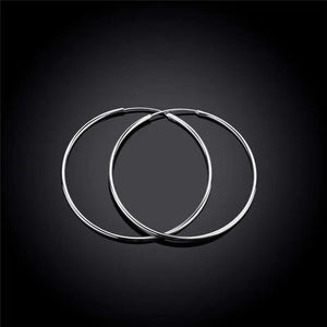 Planet Gates 40MM 100% Pure 925 Sterling Silver Hoop Earrings For Women 50mm 60mm Round Circle Loop Simple Woman Silver Hoop Earrings