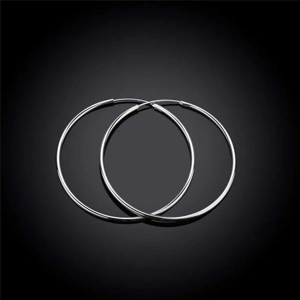 Planet Gates 40MM 100% Pure 925 Sterling Silver Hoop Earrings For Women 50mm 60mm Round Circle Loop Simple Woman Silver Hoop Earrings