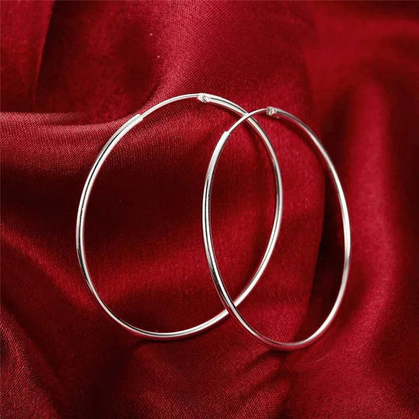 Planet Gates 40MM 100% Pure 925 Sterling Silver Hoop Earrings For Women 50mm 60mm Round Circle Loop Simple Woman Silver Hoop Earrings