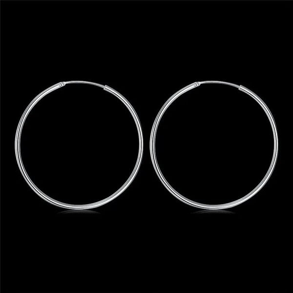 Planet Gates 40MM 100% Pure 925 Sterling Silver Hoop Earrings For Women 50mm 60mm Round Circle Loop Simple Woman Silver Hoop Earrings