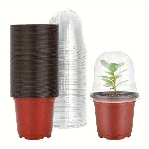 Planet Gates 40pcs 20/40 Sets, Plastic Plant Nursery Pots, With Covers & Drain Holes, 10.16cm Soft Transparent Gardening Pots, Plastic Planting Containers Cups Planters, Small Starter Seed Starting Trays, For Seedling Gardening