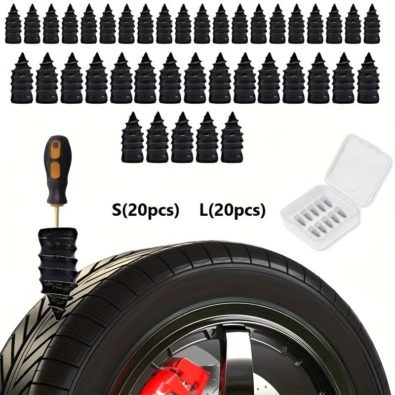 Planet Gates 40pcs 40pcs (S 20pcs+L 20pcs) Separately Packaged, Vacuum Tire Quick Repair Kit With Spiral Rubber Nails, Suitable For Automobiles And Motorcycles