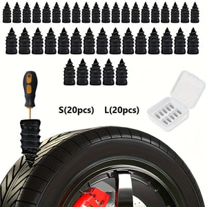 Planet Gates 40pcs 40pcs (S 20pcs+L 20pcs) Separately Packaged, Vacuum Tire Quick Repair Kit With Spiral Rubber Nails, Suitable For Automobiles And Motorcycles