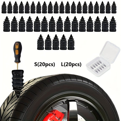 Planet Gates 40pcs 40pcs (S 20pcs+L 20pcs) Separately Packaged, Vacuum Tire Quick Repair Kit With Spiral Rubber Nails, Suitable For Automobiles And Motorcycles