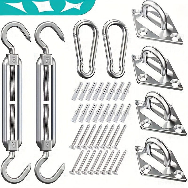 Planet Gates 40pcs 40pcs, Sun Shade Sail Hardware Kit 304 Stainless Steel For Rectangular Square Triangle Sun Shade Sail Installation Patio Lawn And Garden, Heavy Duty Anti-Rust Sail Shade Hardware Kit, 12.7cm