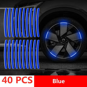 Planet Gates 40pcs blue tyre Car Wheel Hub Reflective Stripes Door Handle Safety Warning Sticker Car Rear Warning Tape Automobile Sticker Exterior Accessorie