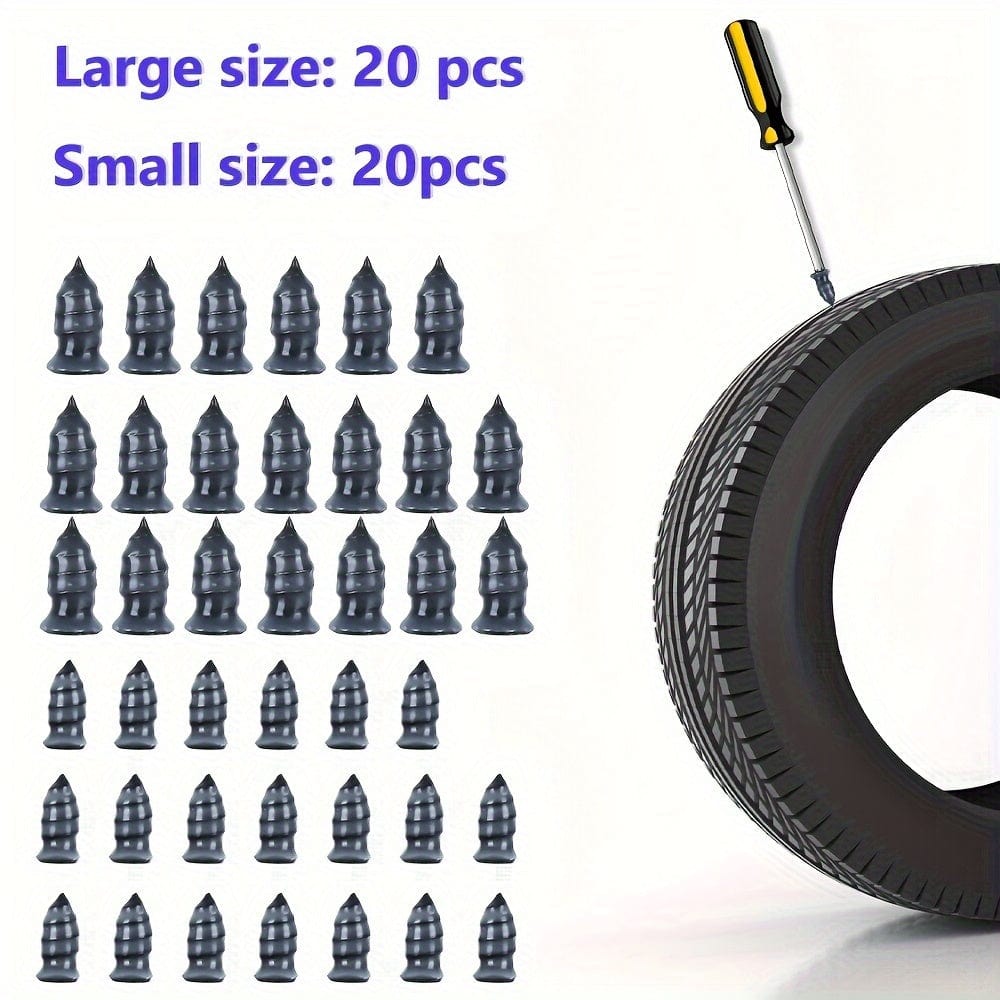 Planet Gates 40pcs/box Long Lasting Durability 40pcs Car Tire Repair Rubber Nail, Tire Repair Screw, Tire Rapid Repair Rubber Nails, Vacuum Tire Repair Nail Fast Repair Tool (20pcs S+20pcs L)