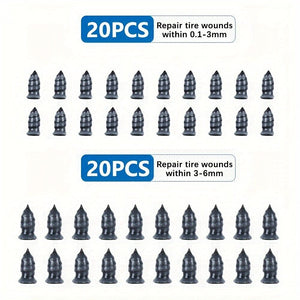 Planet Gates 40pcs/box Long Lasting Durability 40pcs Car Tire Repair Rubber Nail, Tire Repair Screw, Tire Rapid Repair Rubber Nails, Vacuum Tire Repair Nail Fast Repair Tool (20pcs S+20pcs L)