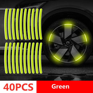 Planet Gates 40pcs green tyre Car Wheel Hub Reflective Stripes Door Handle Safety Warning Sticker Car Rear Warning Tape Automobile Sticker Exterior Accessorie