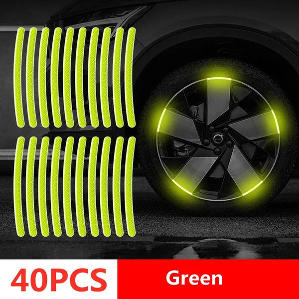 Planet Gates 40pcs green tyre Car Wheel Hub Reflective Stripes Door Handle Safety Warning Sticker Car Rear Warning Tape Automobile Sticker Exterior Accessorie