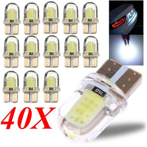 Planet Gates 40Pcs LED W5W T10 194 168 W5W COB 4SMD Led Parking Bulb Auto Wedge Clearance Lamp Canbus Silica Bright White License Light Bulbs