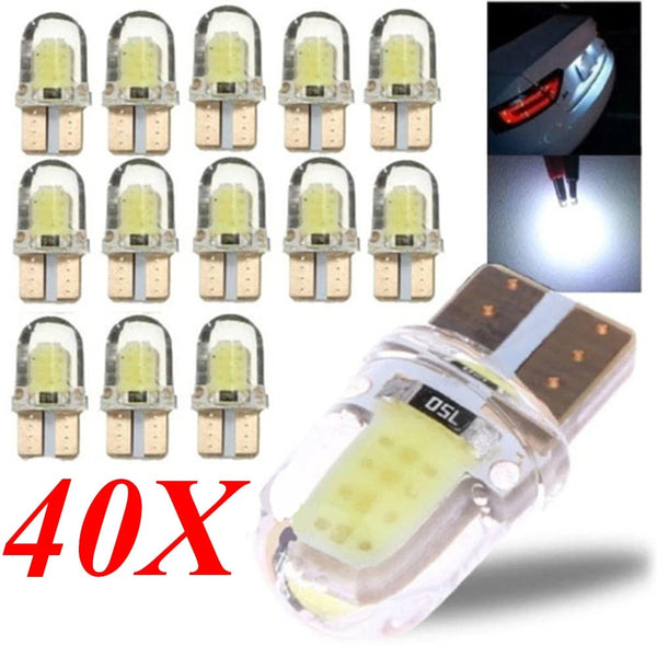 Planet Gates 40Pcs LED W5W T10 194 168 W5W COB 4SMD Led Parking Bulb Auto Wedge Clearance Lamp Canbus Silica Bright White License Light Bulbs