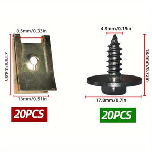 Planet Gates 40pcs/pack 40pcs/pack Chassis Engine Guard Metal Nut Screw Washers U-Nut Clip Engine Shield Bumper Guard Cross Screws