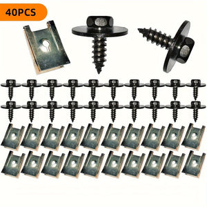 Planet Gates 40pcs/pack 40pcs/pack Chassis Engine Guard Metal Nut Screw Washers U-Nut Clip Engine Shield Bumper Guard Cross Screws