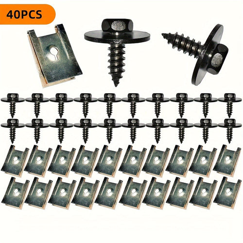 Planet Gates 40pcs/pack 40pcs/pack Chassis Engine Guard Metal Nut Screw Washers U-Nut Clip Engine Shield Bumper Guard Cross Screws